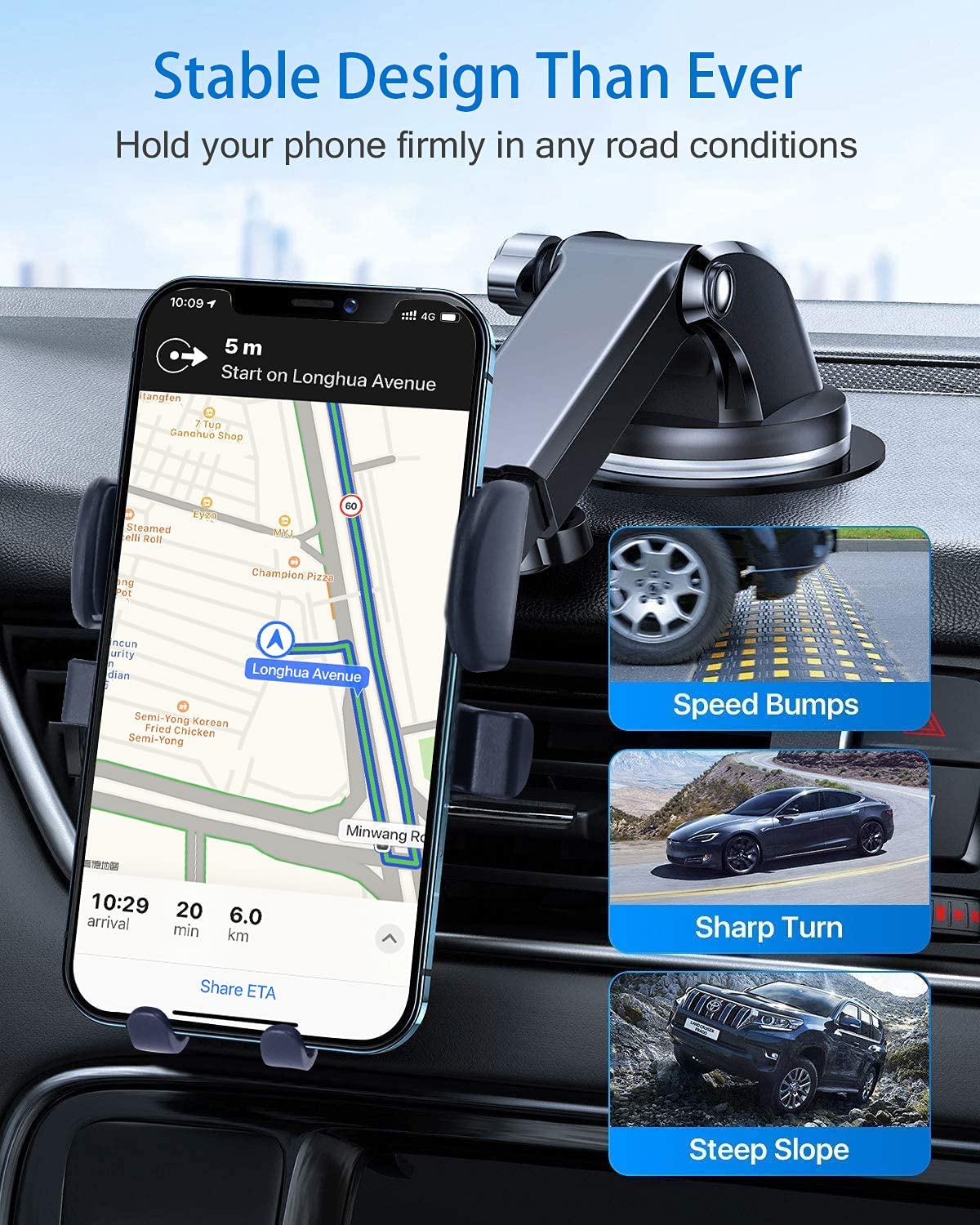 Universal Phone Holder for Car Phone Mount Car Phone Holder Dashboard Windshield Air Vent Long Arm Strong Suction Cell Phone Car Mount Fit with iPhone SE 12 Pro Galaxy S21 All Phones