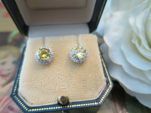 Vintage Art Deco design Jewellery Gold Citrine & White Sapphire stud Earrings